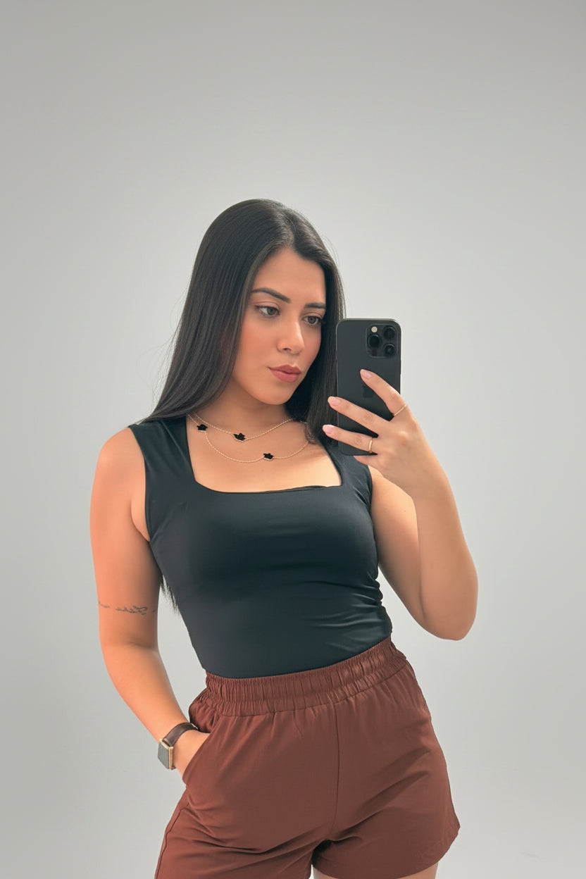 Body Poliamida Decote Reto