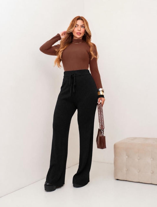 Calça Tricot Pantalona Modal Preta
